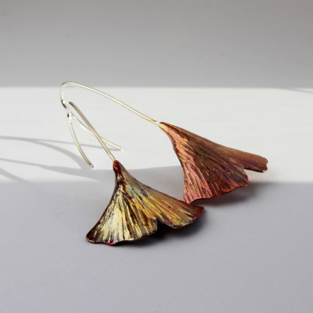 Vörösréz ginkgolevél fülbevaló